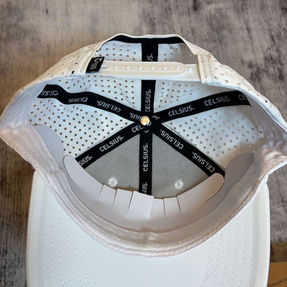 Celsius Energy Drink White Perforated Snapback Hat Embossed Logo Performance Cap - Picture 4 of 4